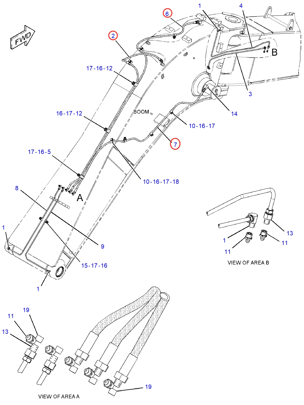 Caterpillar CAT®314E LCR installation diagram showing hydraulic hose 121-8659 at Pipe No. 2