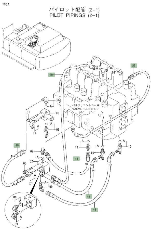 Hitachi EX550LC installation diagram showing hydraulic hose 4317660 at Pipe No. 44