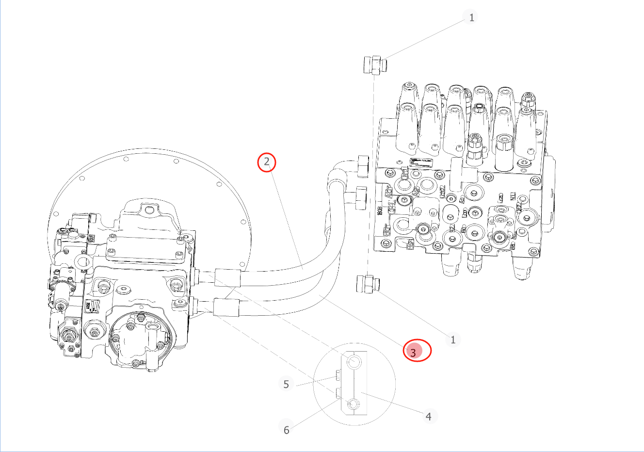 Sunward SWE135E-3H installation diagram showing hydraulic hose 73050200B891 at Pipe No. 3
