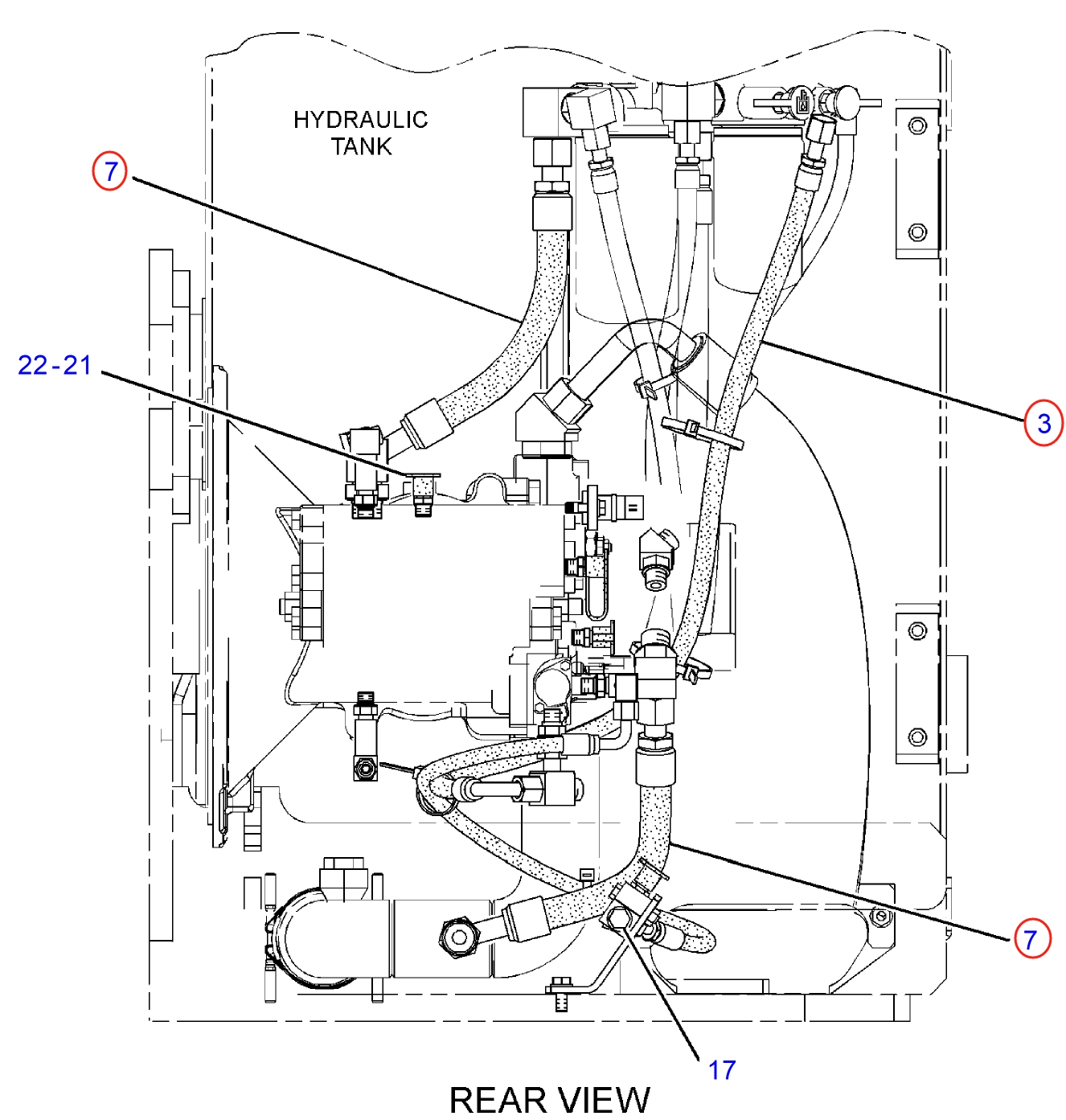 Caterpillar CAT®314D LCR installation diagram showing hydraulic hose 227-0292 at Pipe No. 7