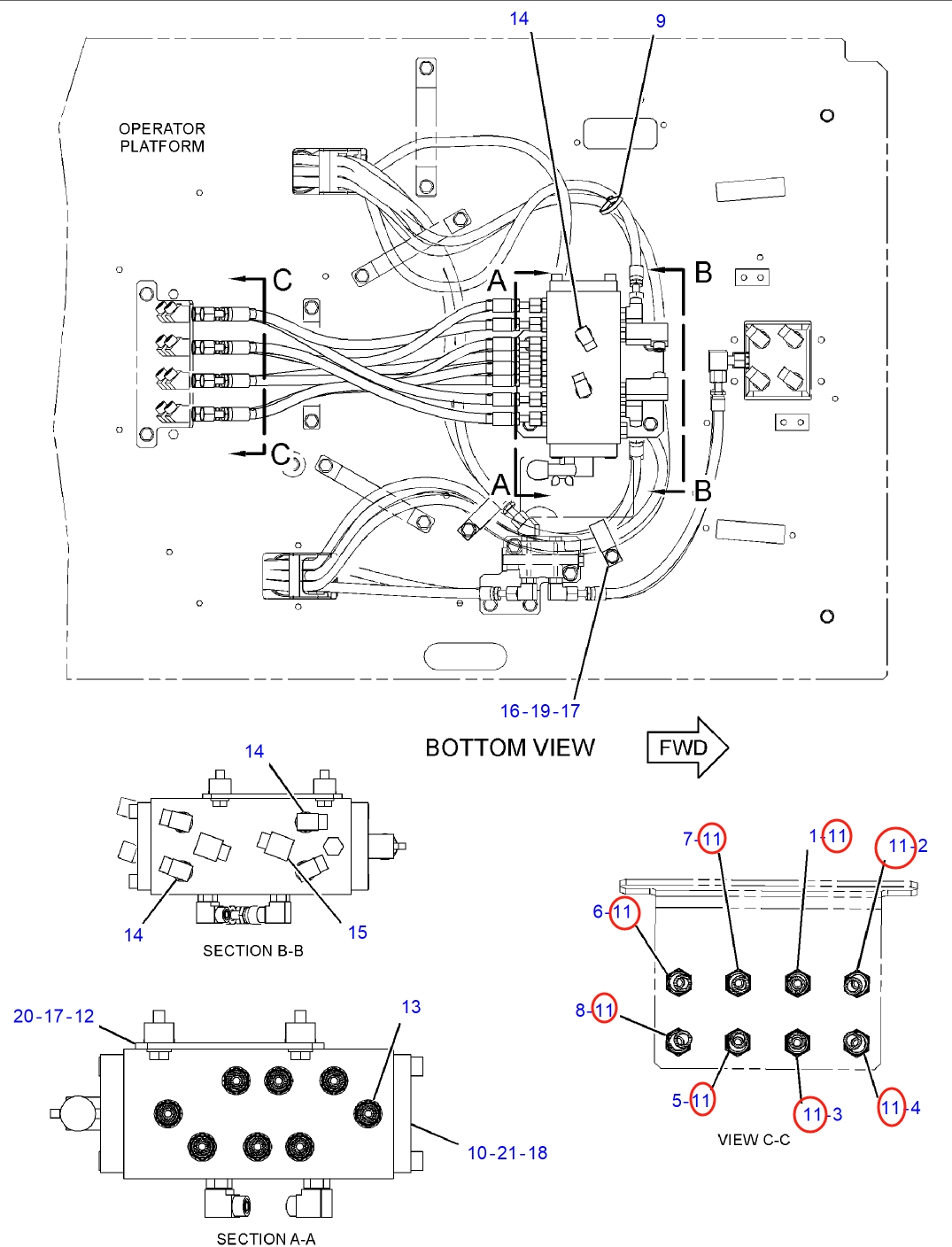 Caterpillar CAT®312D installation diagram showing hydraulic hose 275-1538 at Pipe No. 11