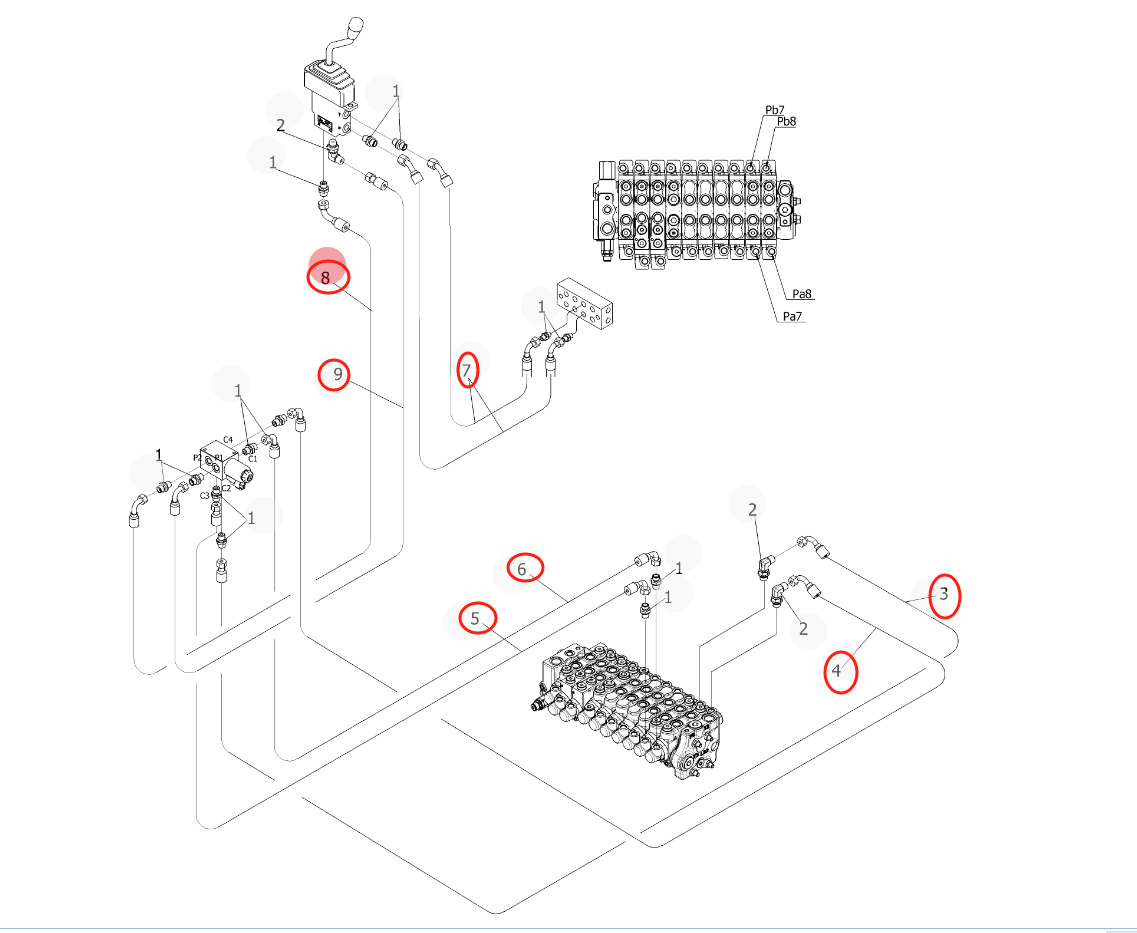 Sunward SWE17F installation diagram showing hydraulic hose 730503001438 at Pipe No. 6