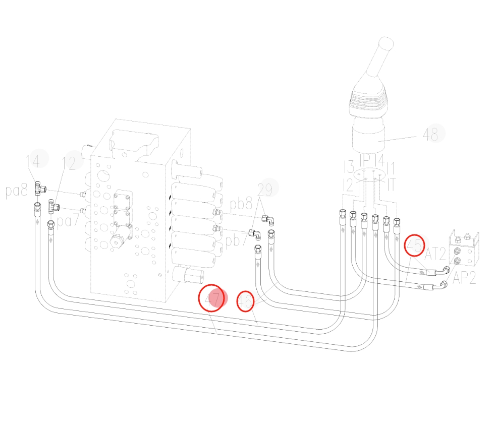 Sunward SWE225E-3H installation diagram showing hydraulic hose 730501001405 at Pipe No. 46