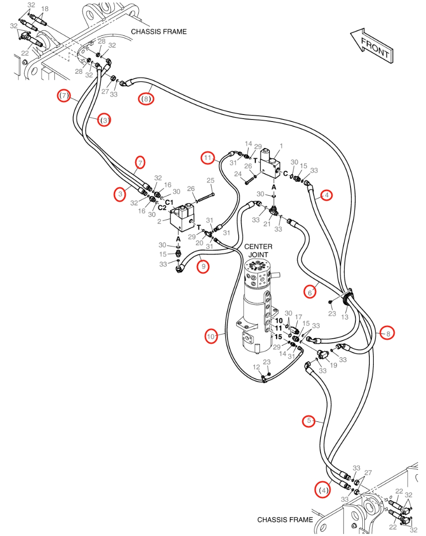 Doosan DX140W-5 installation diagram showing hydraulic hose DS2121204 at Pipe No. 11