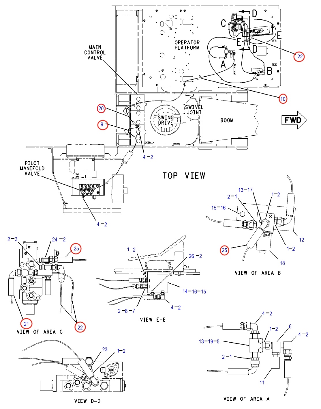 Caterpillar CAT®312B L installation diagram showing hydraulic hose 5I-3139 at Pipe No. 9
