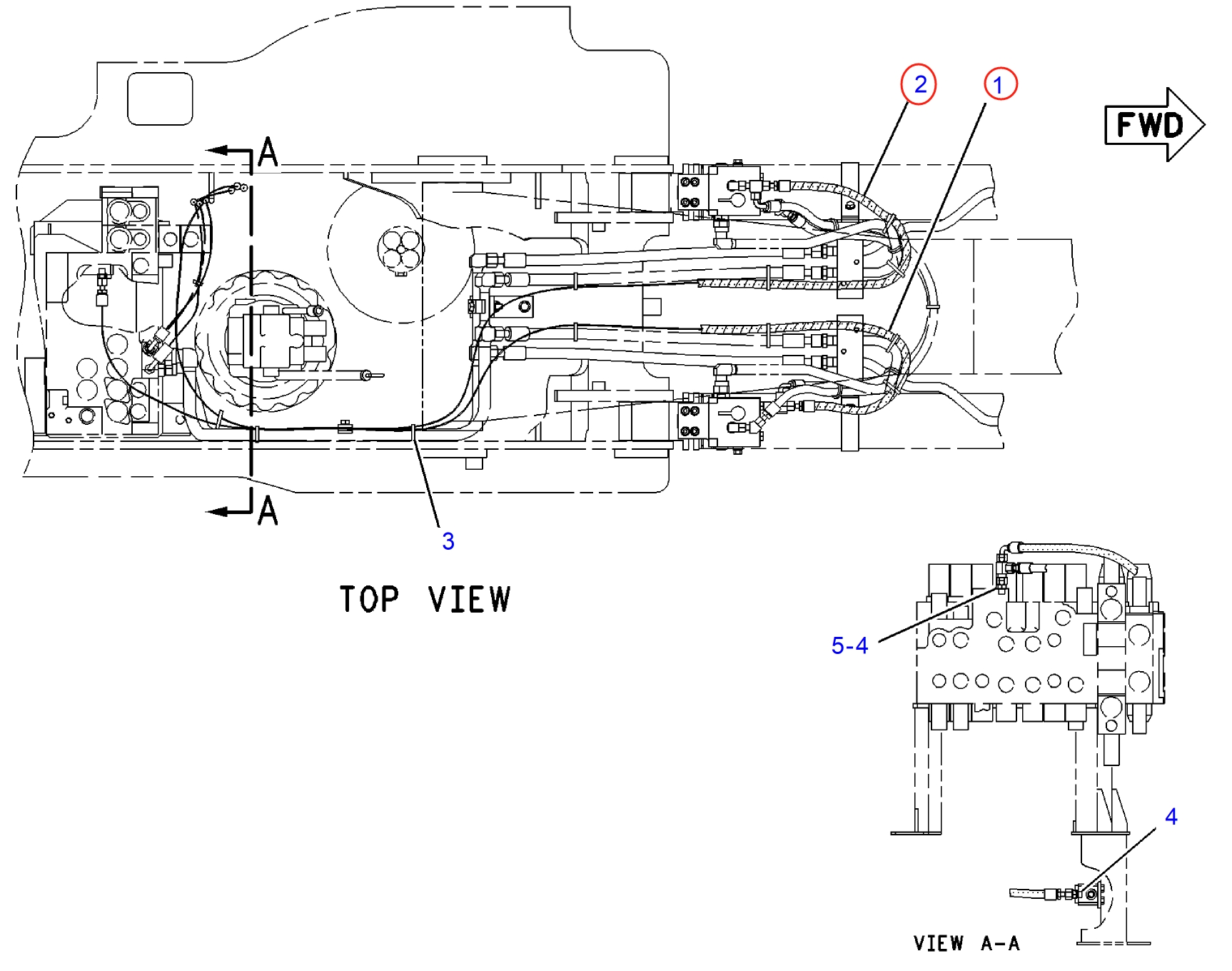 Caterpillar CAT®312C L installation diagram showing hydraulic hose 202-3769 at Pipe No. 2