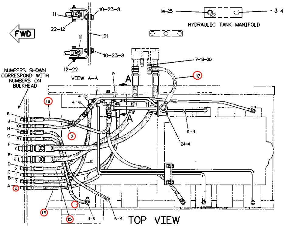Caterpillar CAT®225D installation diagram showing hydraulic hose 2V-8679 at Pipe No. 16