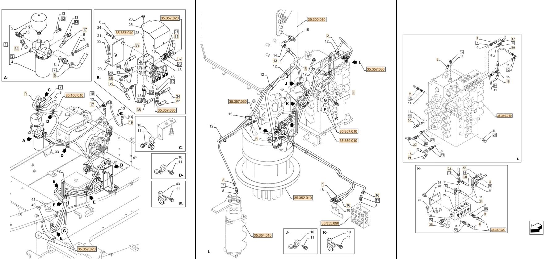 Case CX500D LC ME installation diagram showing hydraulic hose KHJ2318 at Pipe No. H6-L16