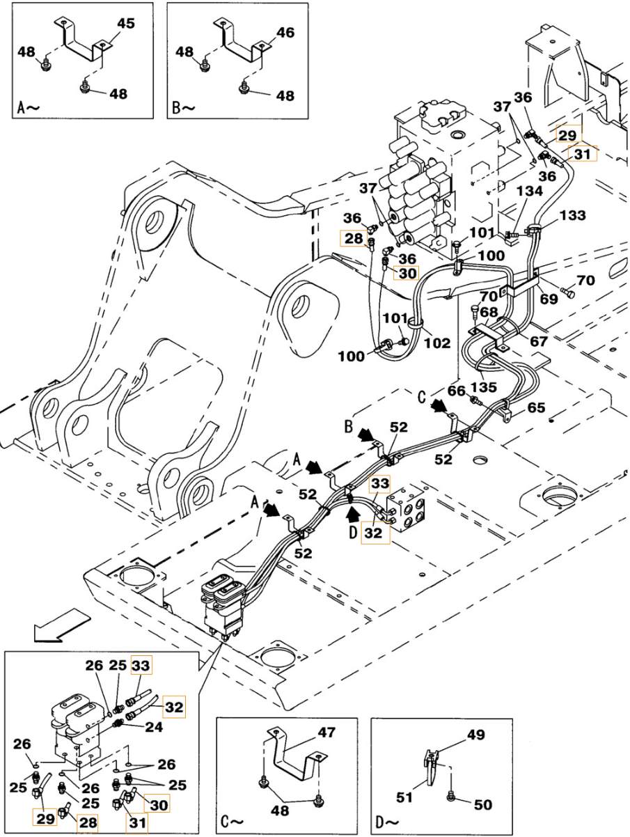 Case CX290B installation diagram showing hydraulic hose KHJ13660 at Pipe No. 31