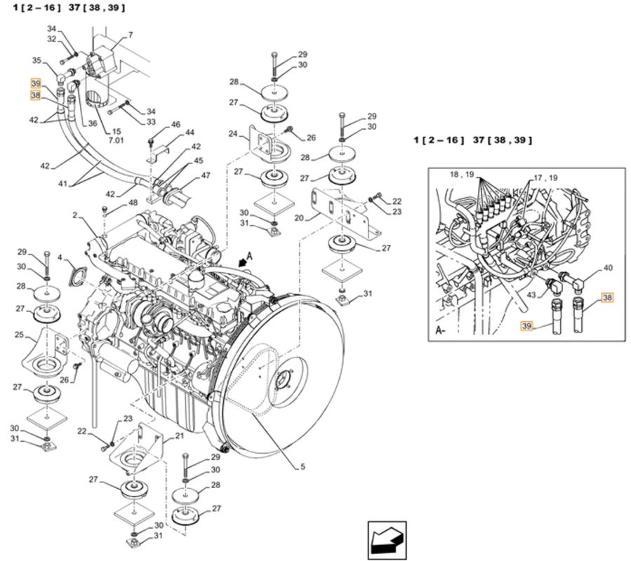Case CX380C LC installation diagram showing hydraulic hose KSH1056 at Pipe No. 39