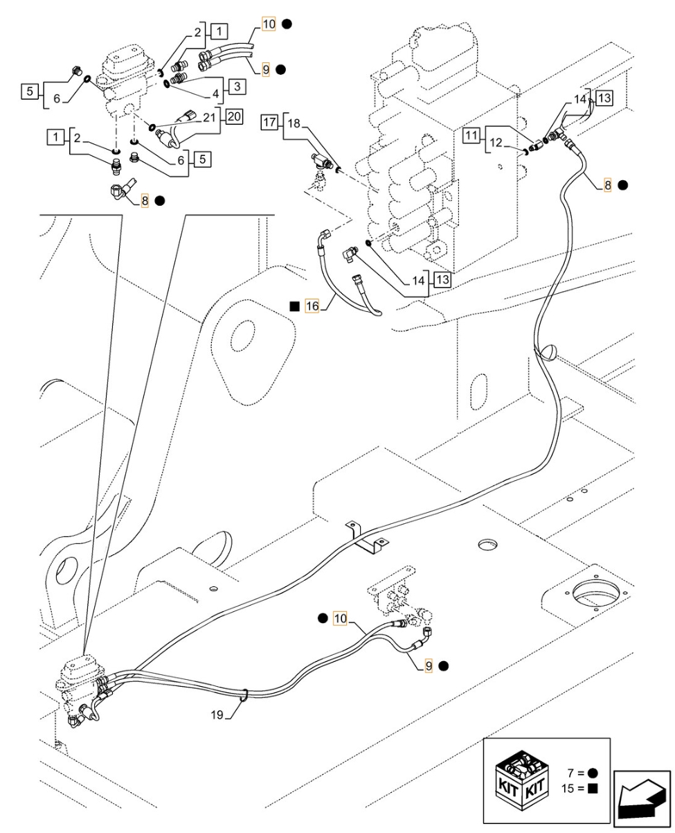 Case CX350C LC installation diagram showing hydraulic hose KHJ2092 at Pipe No. 9