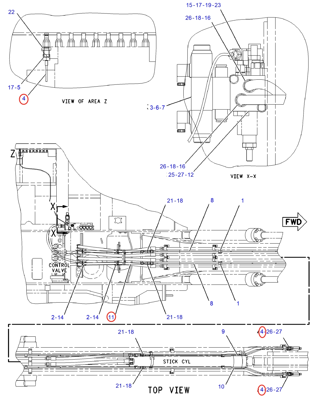 Caterpillar CAT®M312 installation diagram showing hydraulic hose 145-4969 at Pipe No. 11