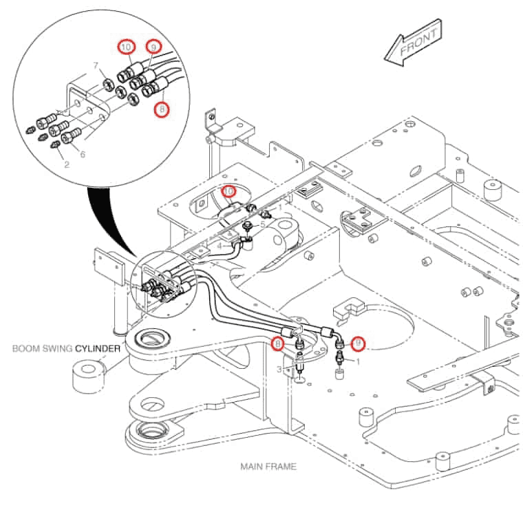 Doosan DX27Z installation diagram showing hydraulic hose DS2093028 at Pipe No. 10