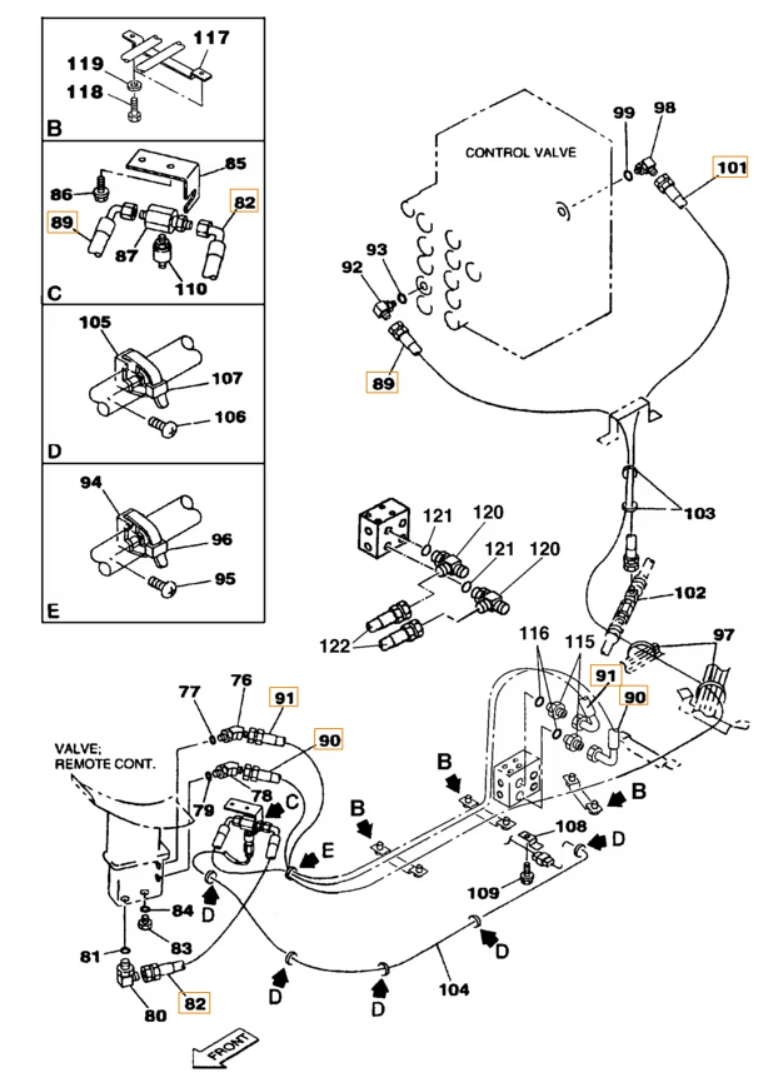 Case CX230 installation diagram showing hydraulic hose 159019A1 at Pipe No. 91