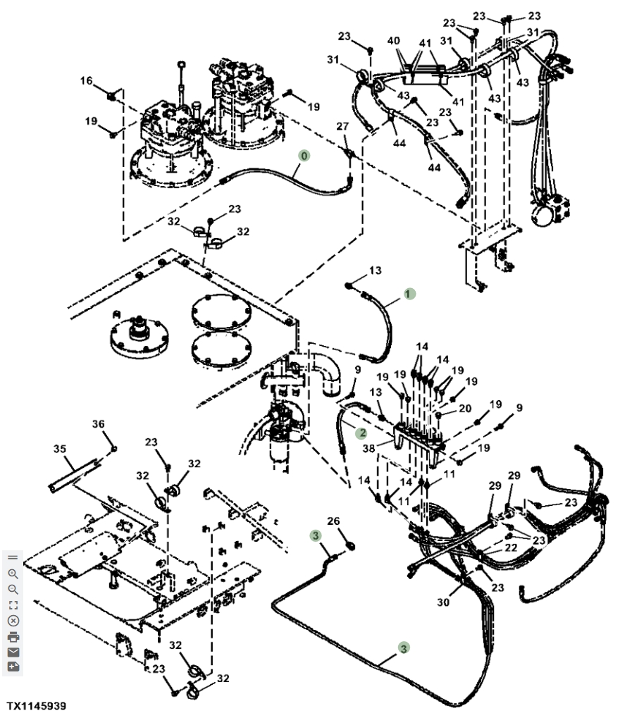 Hitachi ZX870LC-6 installation diagram showing hydraulic hose 4715797 at Pipe No. 2