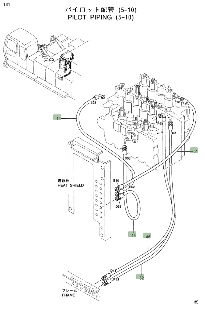 Hitachi EX750-5 installation diagram showing hydraulic hose 4375842 at Pipe No. 1