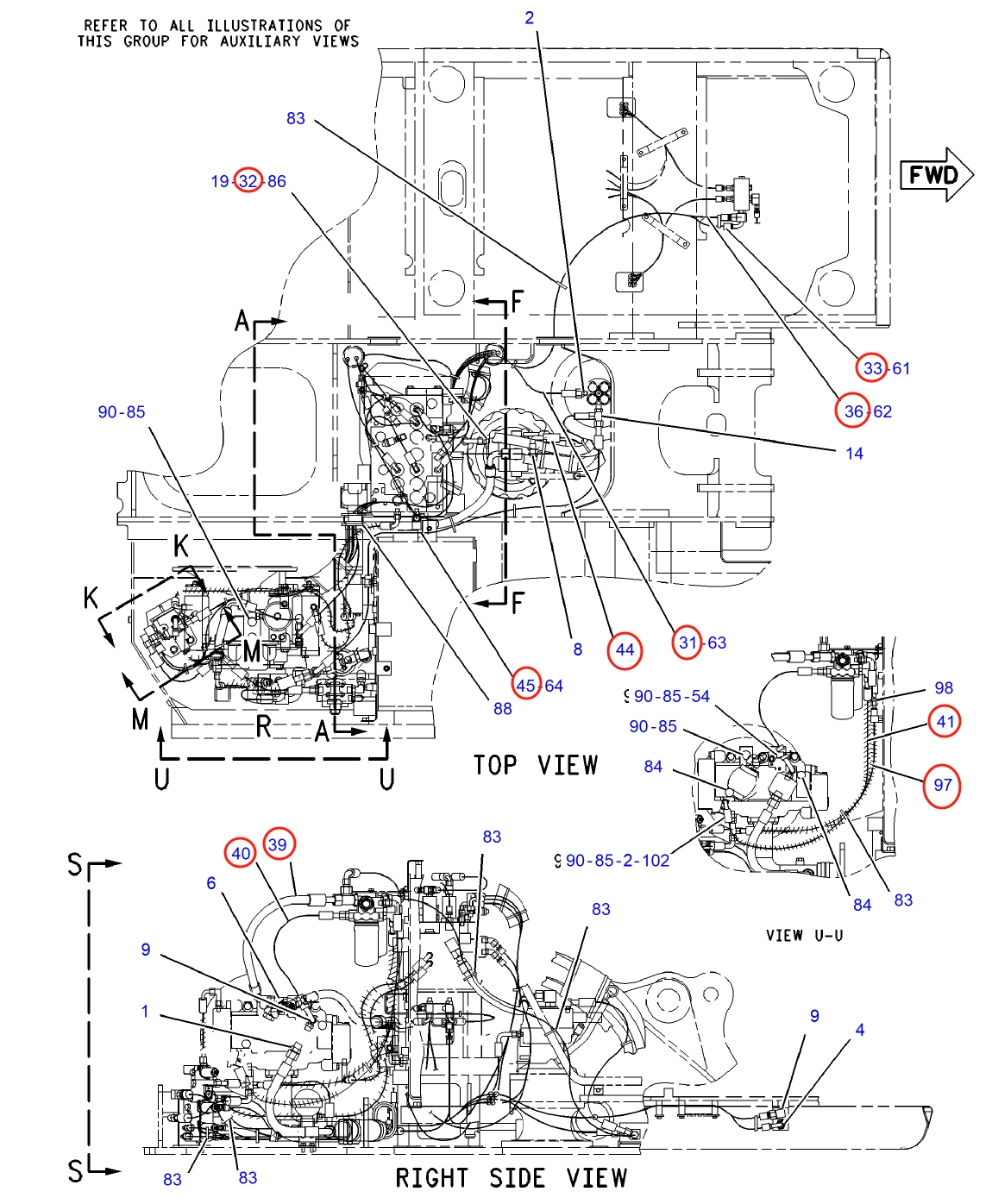 Caterpillar CAT®312C L installation diagram showing hydraulic hose 121-6369 at Pipe No. 41