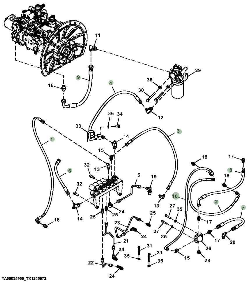 Hitachi ZX130-6N installation diagram showing hydraulic hose 4437902 at Pipe No. 10