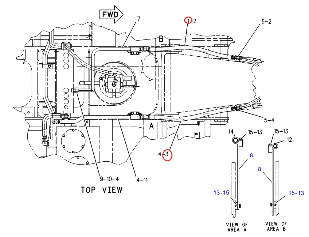 Caterpillar CAT®317-A N installation diagram showing hydraulic hose 108-7497 at Pipe No. 1
