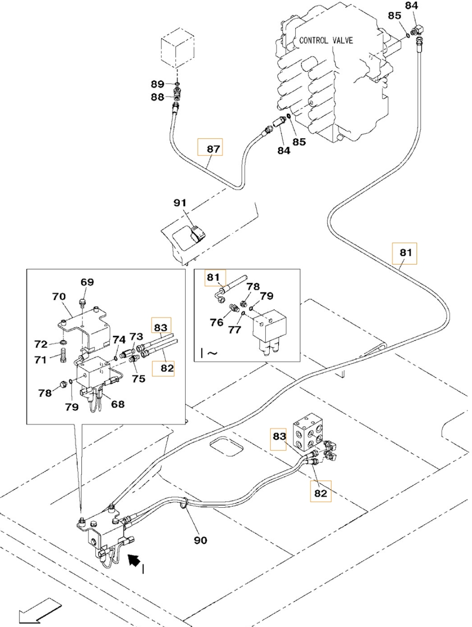 Case CX800B installation diagram showing hydraulic hose KHJ15180 at Pipe No. 82