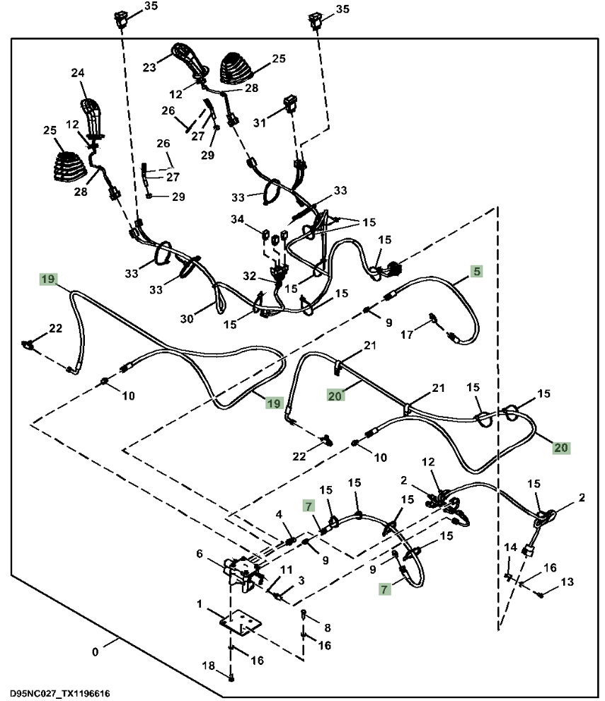 Hitachi ZX130-5N installation diagram showing hydraulic hose FF532640 at Pipe No. 5