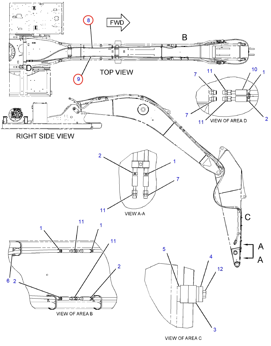 Caterpillar CAT®312E installation diagram showing hydraulic hose 344-6276 at Pipe No. 9
