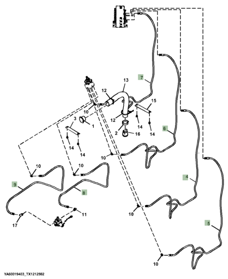 Hitachi ZX310F-LL-6N installation diagram showing hydraulic hose 4707585 at Pipe No. 9
