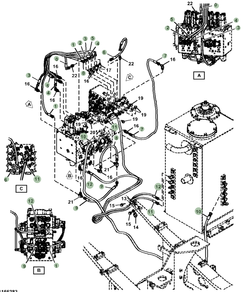 Hitachi ZX190W-5N installation diagram showing hydraulic hose 4726259 at Pipe No. 1