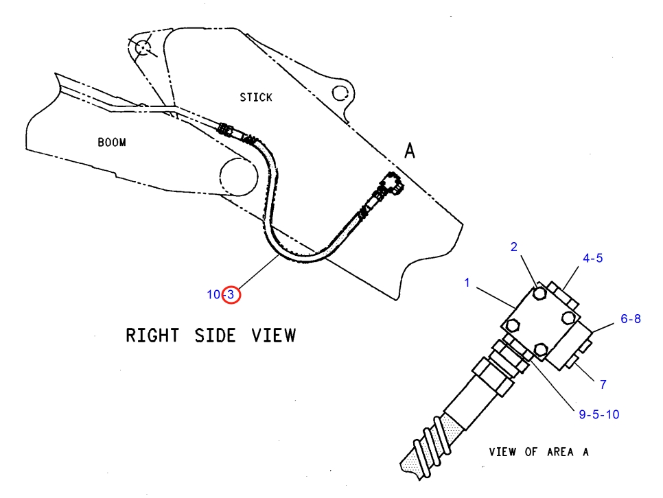 Caterpillar CAT®317 N installation diagram showing hydraulic hose 7I-0076 at Pipe No. 3