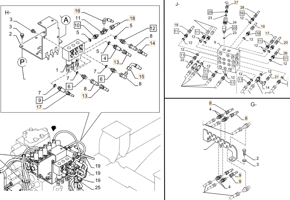 Case CX290D LC MH installation diagram showing hydraulic hose KHJ2179 at Pipe No. H16