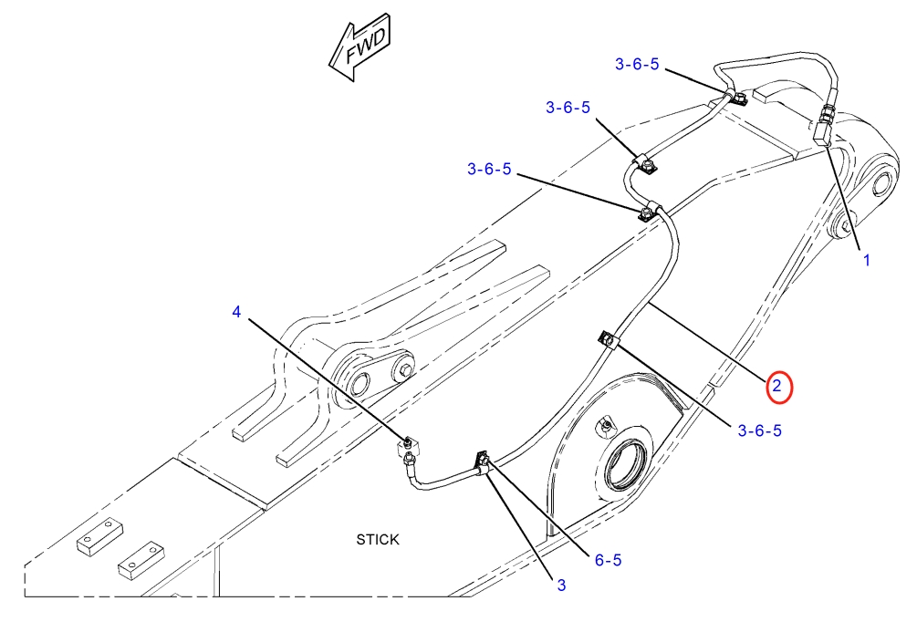 Caterpillar CAT®315F LCR installation diagram showing hydraulic hose 121-8659 at Pipe No. 2