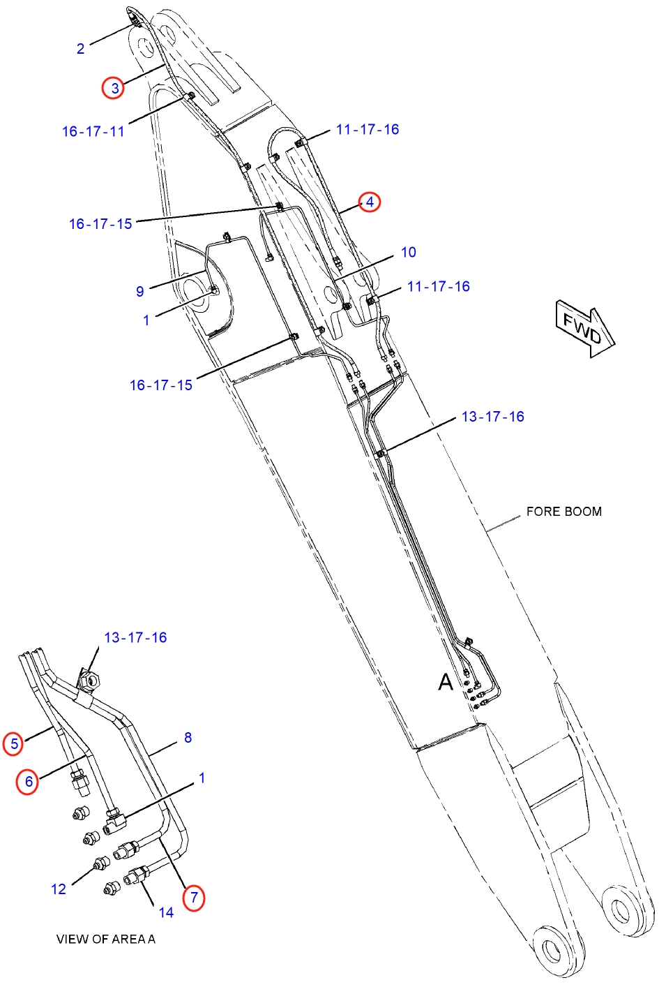 Caterpillar CAT®314E LCR installation diagram showing hydraulic hose 306-1254 at Pipe No. 3