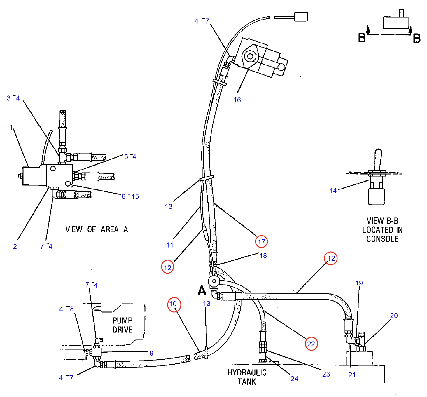 Caterpillar CAT®245D installation diagram showing hydraulic hose 3V-1330 at Pipe No. 22