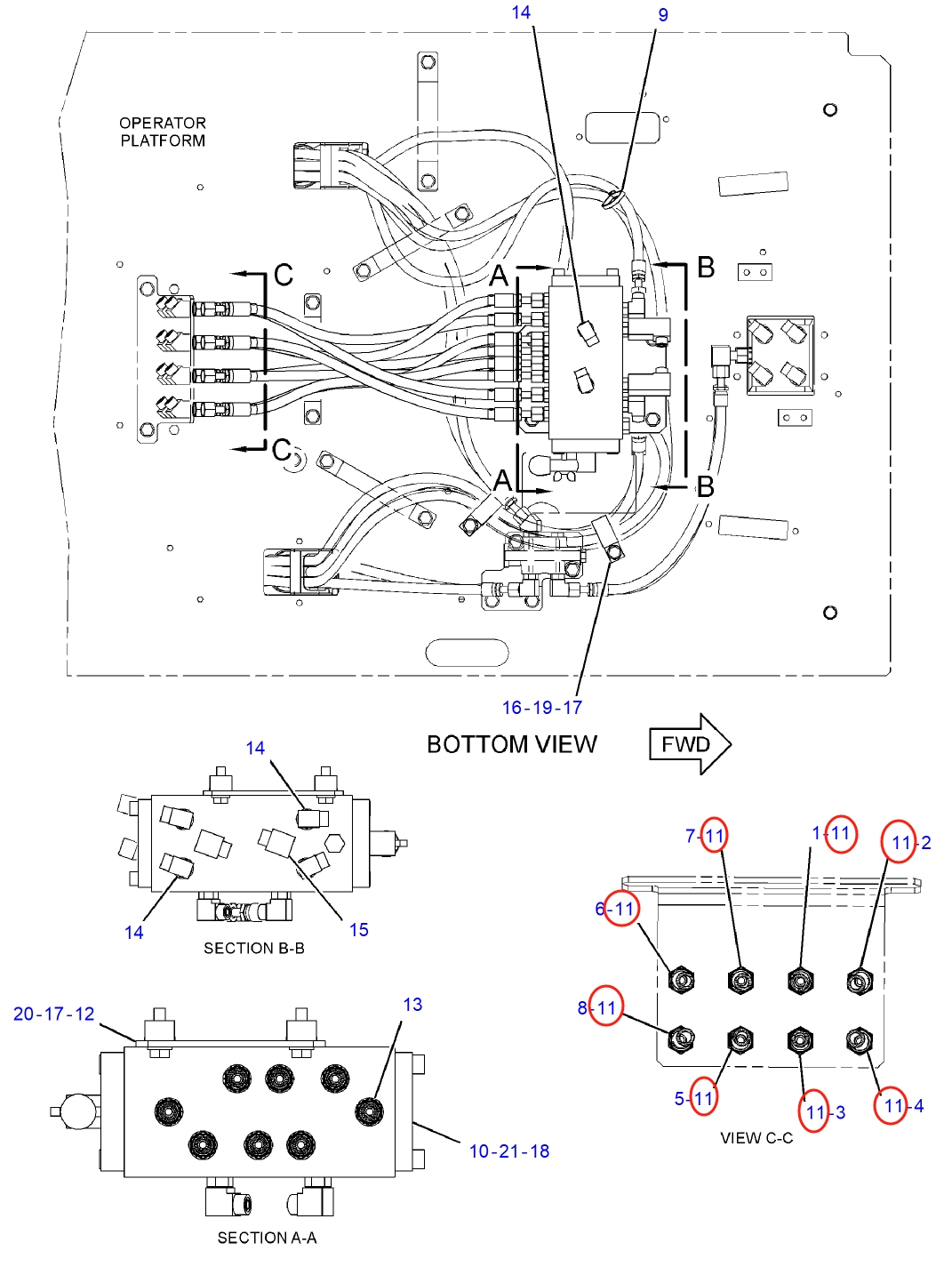 Caterpillar CAT®312F GC installation diagram showing hydraulic hose 275-1538 at Pipe No. 11