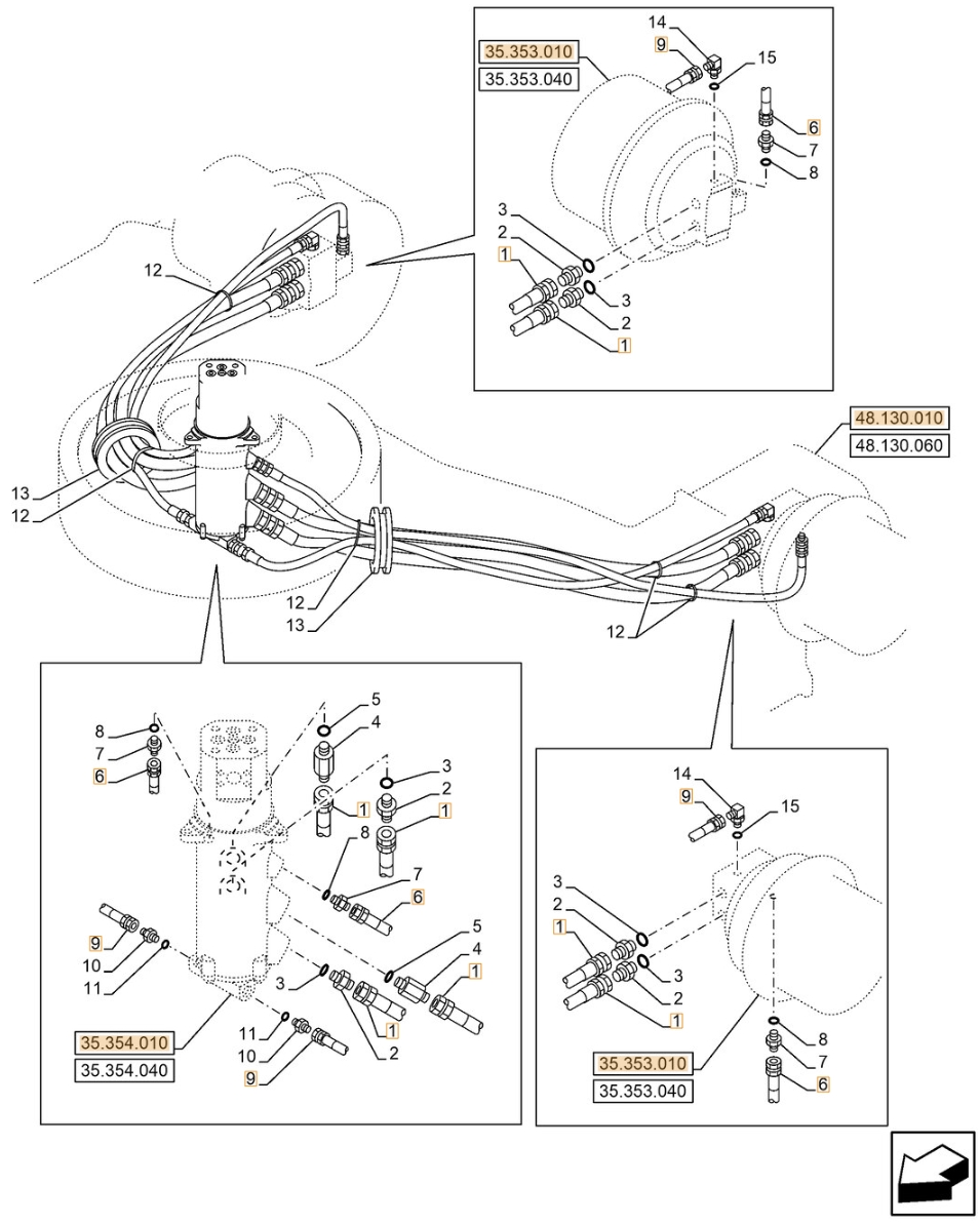 Case CX300E NLC installation diagram showing hydraulic hose 151919A1 at Pipe No. 9