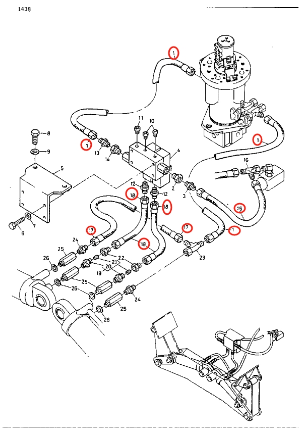 Caterpillar CAT®212 installation diagram showing hydraulic hose 5W-8100 at Pipe No. 18