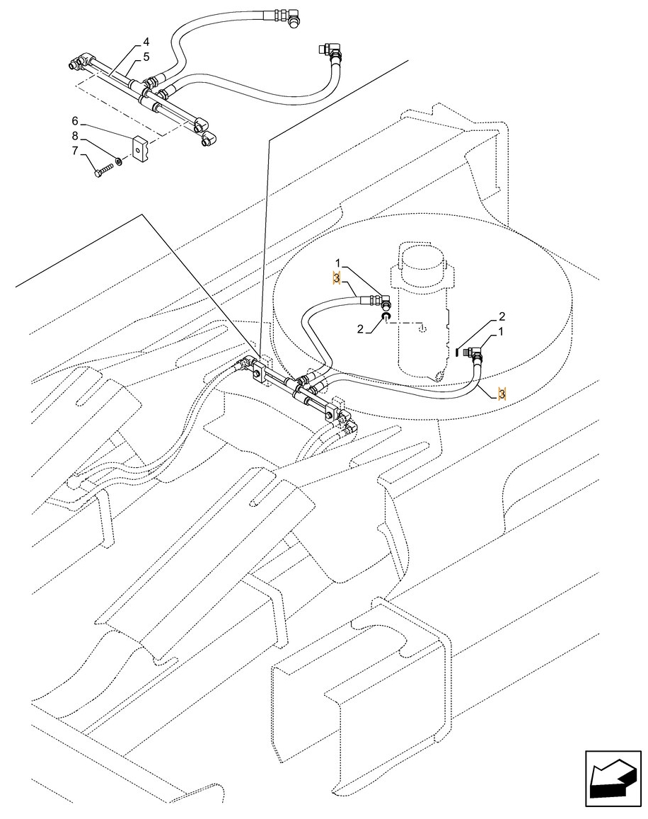 Case CX145D SR W/B installation diagram showing hydraulic hose KAV0390 at Pipe No. 3