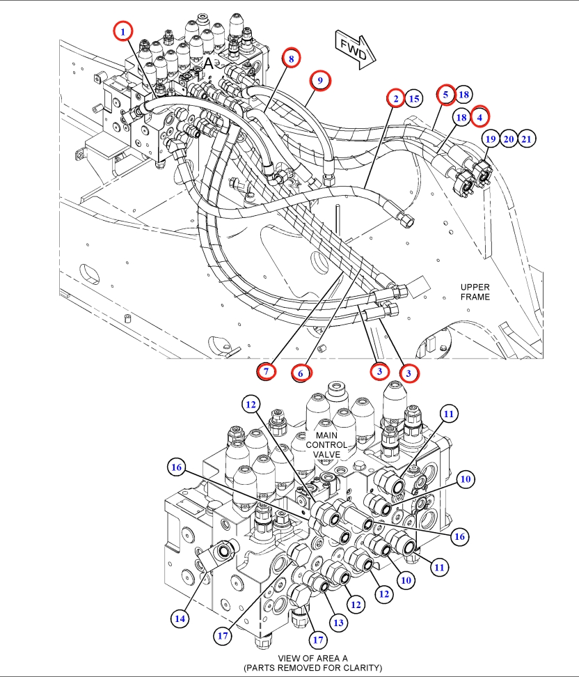 Caterpillar CAT®316F L installation diagram showing hydraulic hose 187-5954 at Pipe No. 2