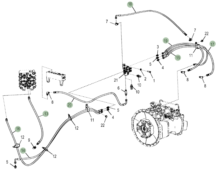Hitachi ZX380LC-5N installation diagram showing hydraulic hose 4645667 at Pipe No. 20