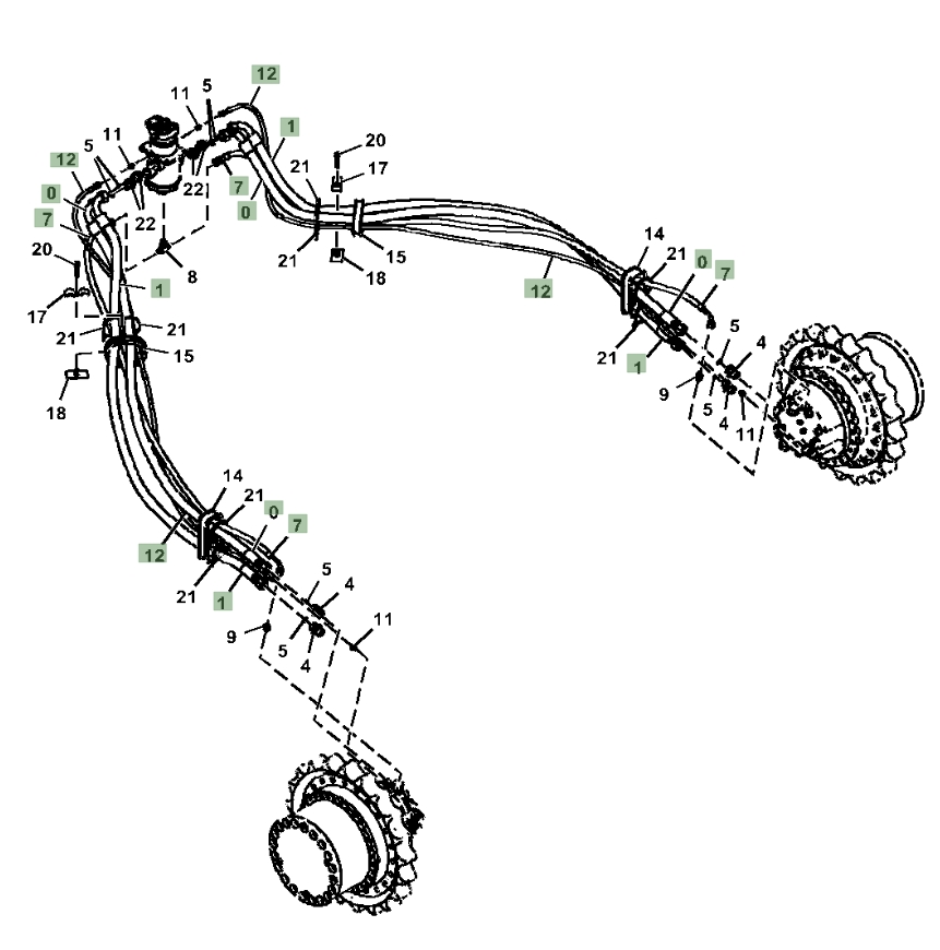 Hitachi ZX350LC-5N installation diagram showing hydraulic hose 4429283 at Pipe No. 12