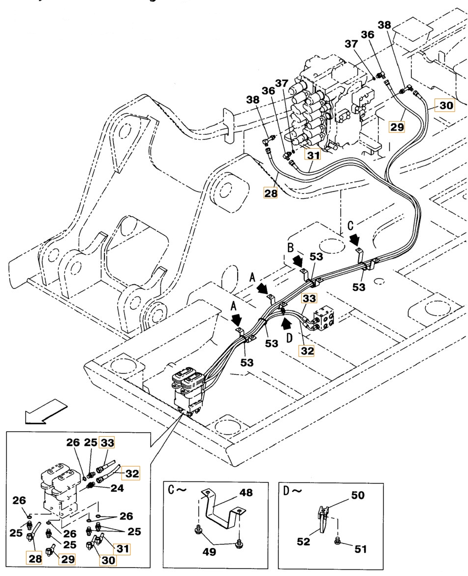 Case CX160B installation diagram showing hydraulic hose KHJ2147 at Pipe No. 31