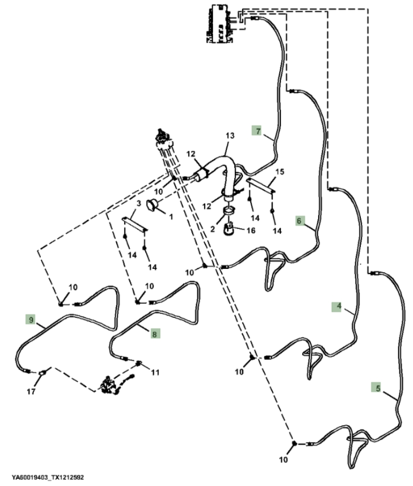 Hitachi ZX260FLC-LL-6N installation diagram showing hydraulic hose 4707585 at Pipe No. 9