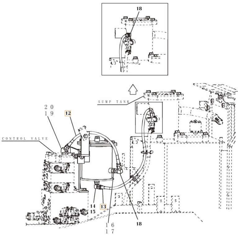 Case CX80 installation diagram showing hydraulic hose KHJ2195 at Pipe No. 13