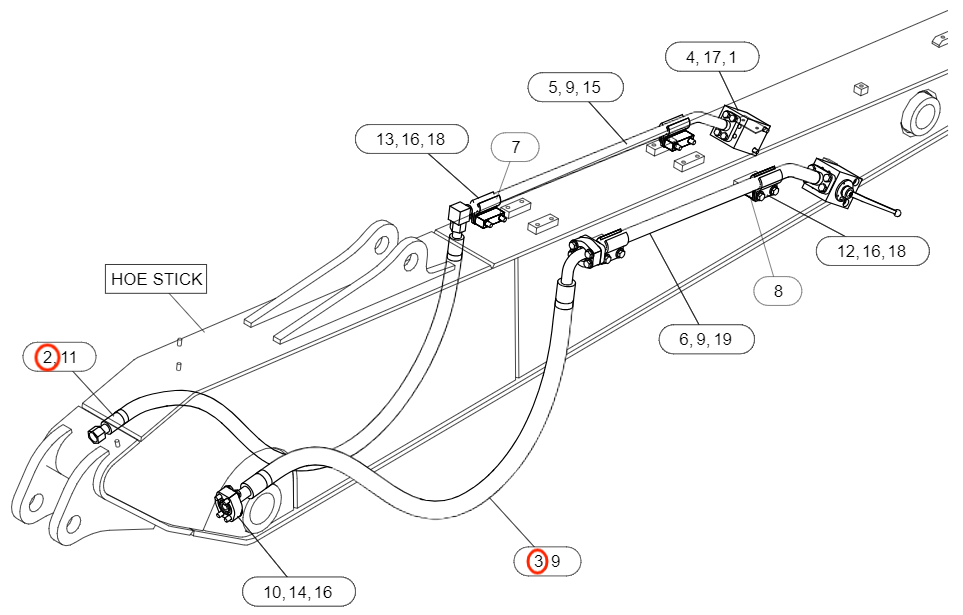 Caterpillar CAT®314F CR installation diagram showing hydraulic hose 377-3436 at Pipe No. 2