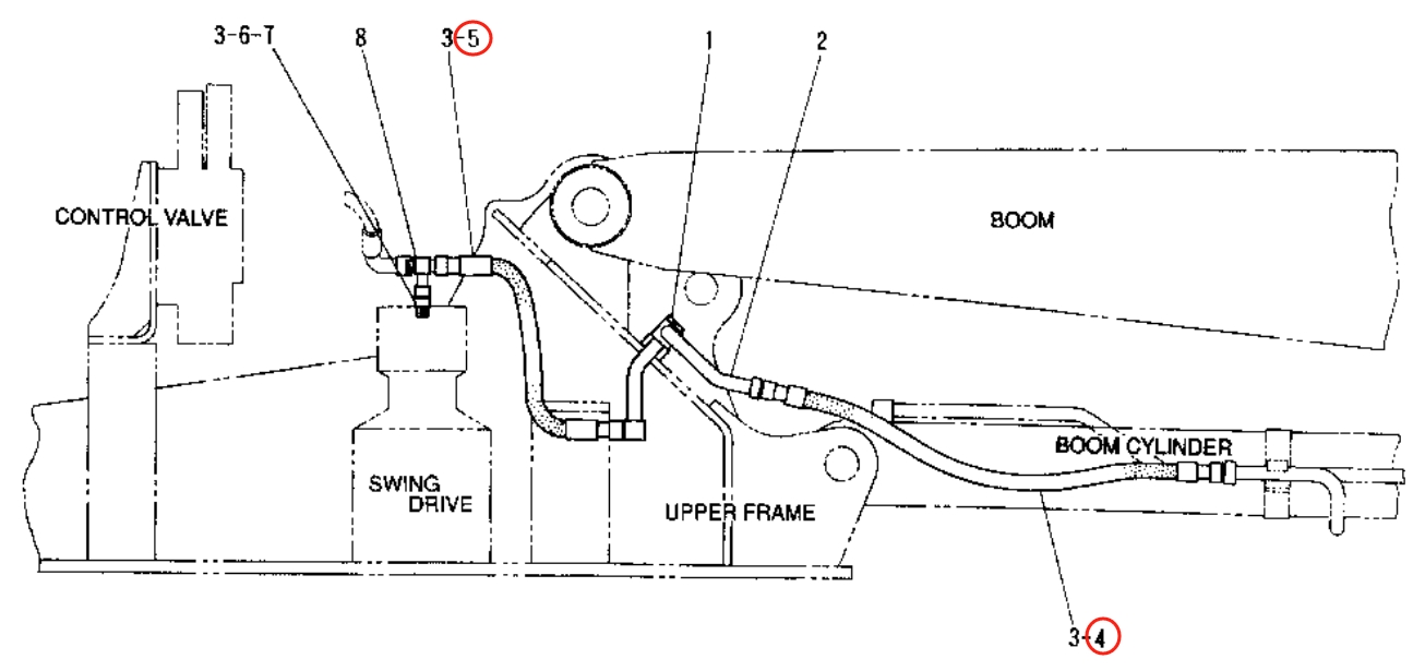 Caterpillar CAT®307-A installation diagram showing hydraulic hose 111-6694 at Pipe No. 5