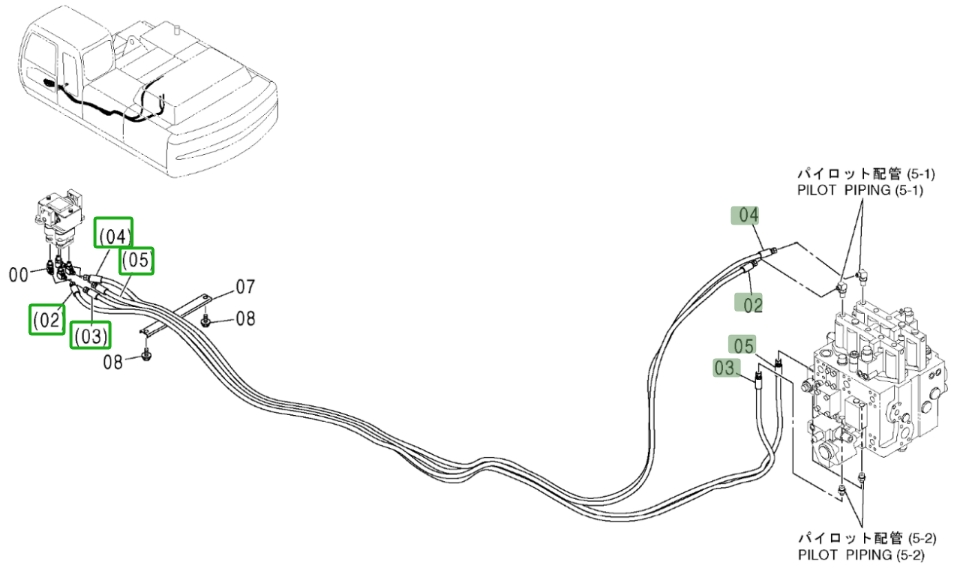 Hitachi ZX370 installation diagram showing hydraulic hose 4468295 at Pipe No. 5