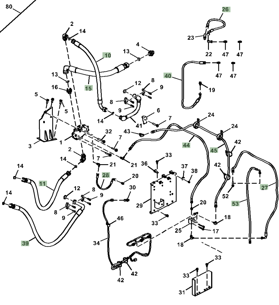 Hitachi ZX250LC-5N installation diagram showing hydraulic hose 4452734 at Pipe No. 28