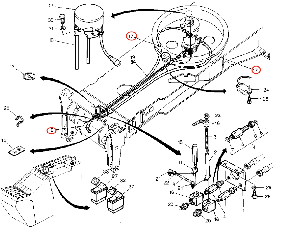 Caterpillar CAT®212B installation diagram showing hydraulic hose 8U-5837 at Pipe No. 17