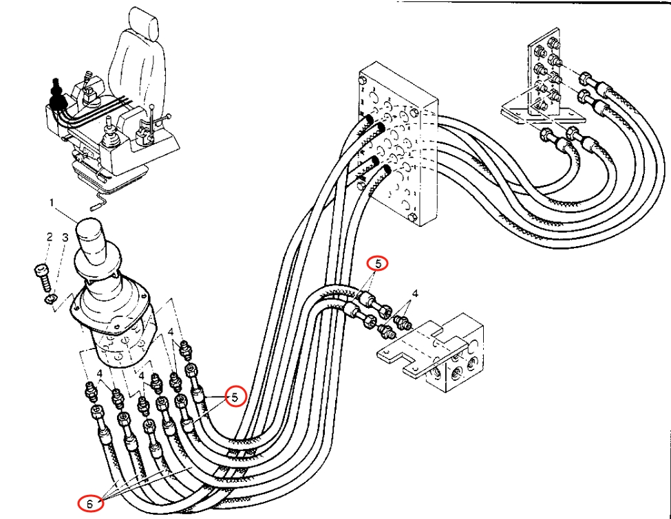 Caterpillar CAT®214B installation diagram showing hydraulic hose 8U-0348 at Pipe No. 5