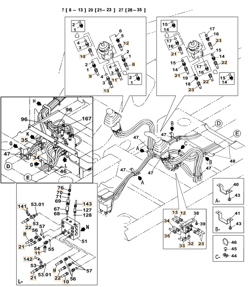 Case CX300C LC installation diagram showing hydraulic hose 159211A1 at Pipe No. 8